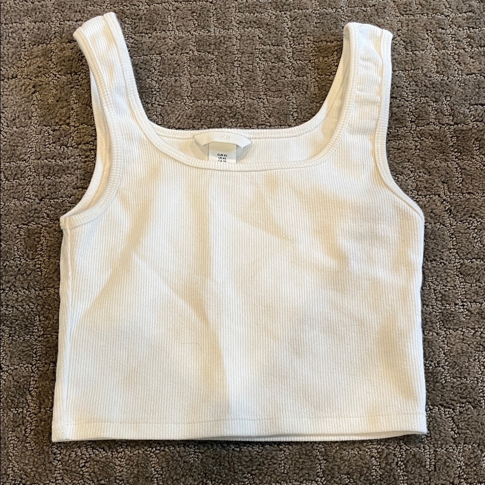 H&M White cropped Ribbed Tank Top
